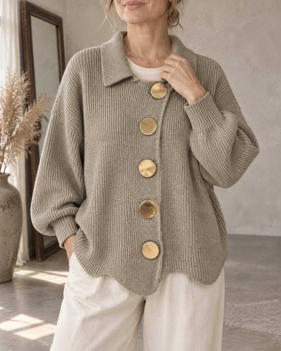 Albane - Collared Button Cardigan