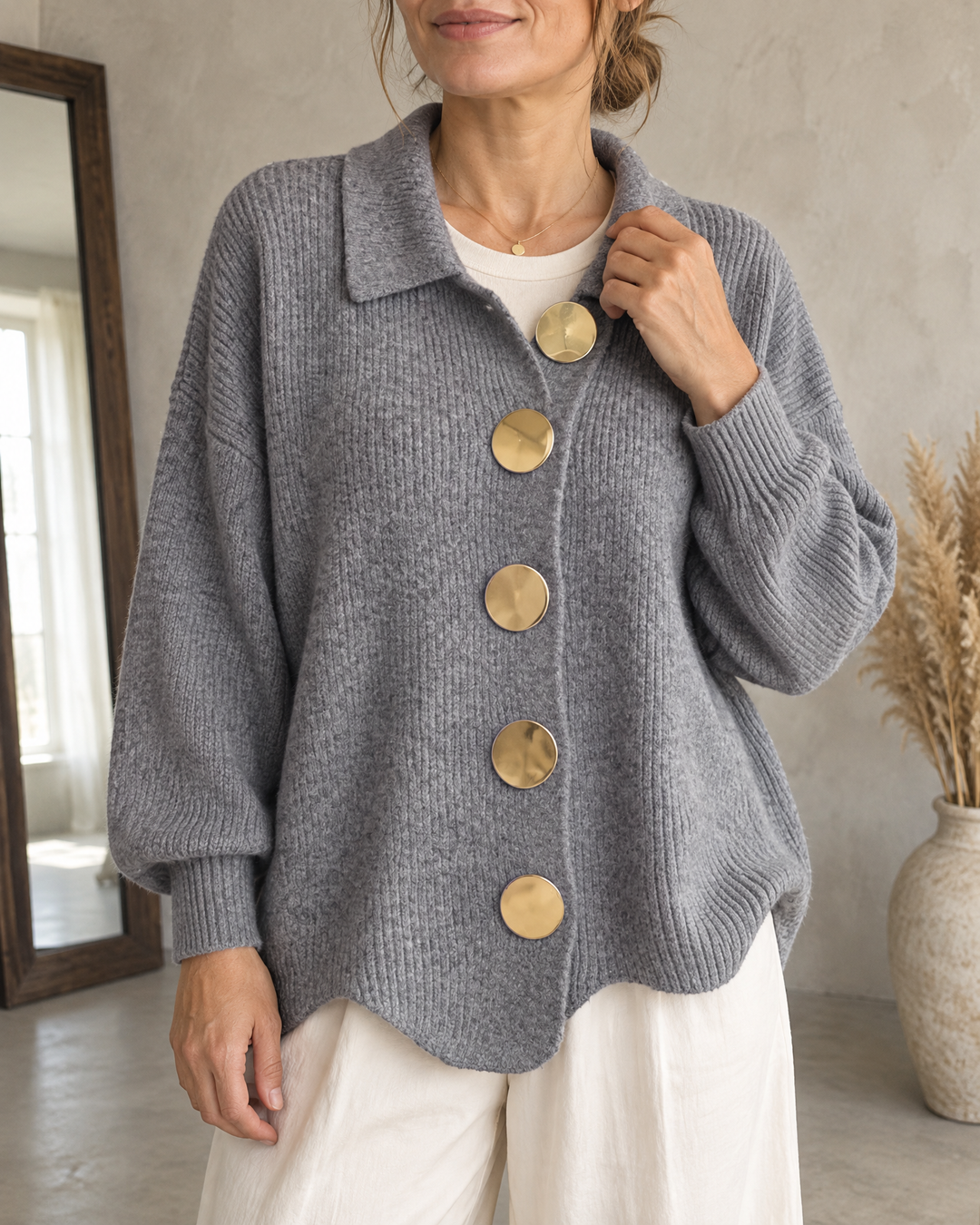 Albane - Collared Button Cardigan