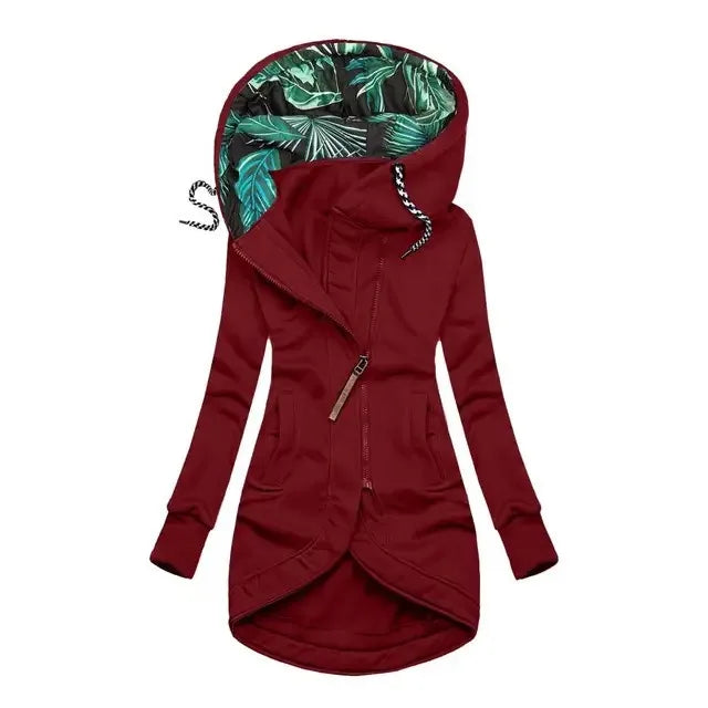 Emilie | Elegant Long Hooded Zip Coat