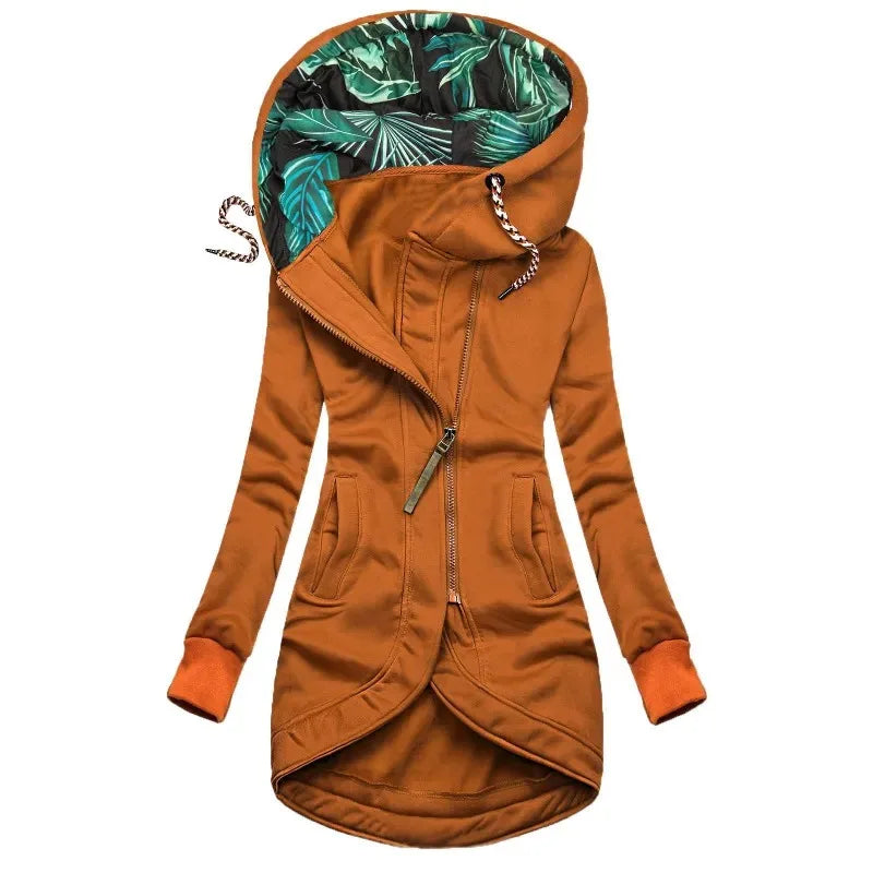 Emilie | Elegant Long Hooded Zip Coat