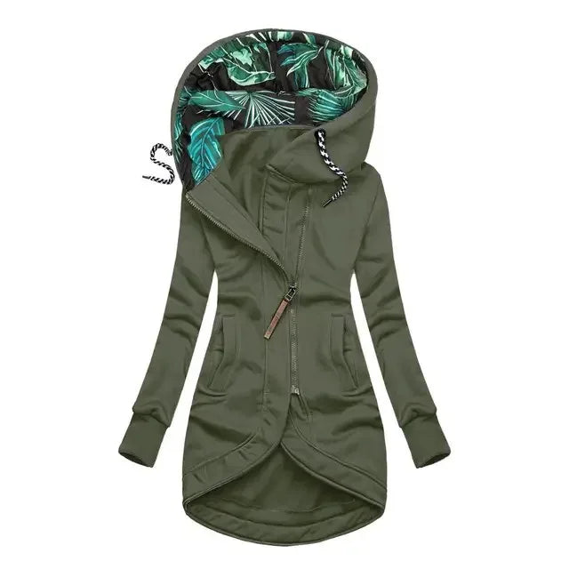 Emilie | Elegant Long Hooded Zip Coat