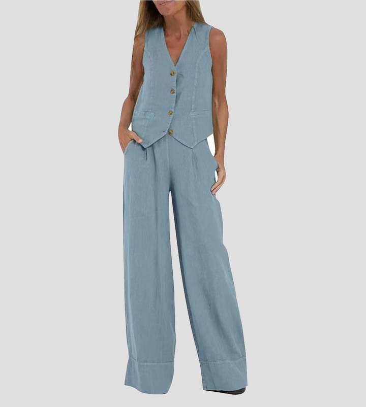 Jessica - Buttoned Vest & Wide-Leg Trousers Set