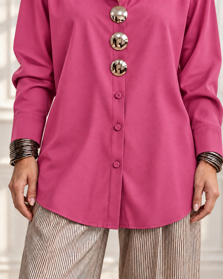 Chic Sculptural Gold-Buttoned Tailored blouse