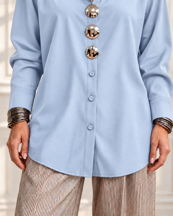 Chic Sculptural Gold-Buttoned Tailored blouse