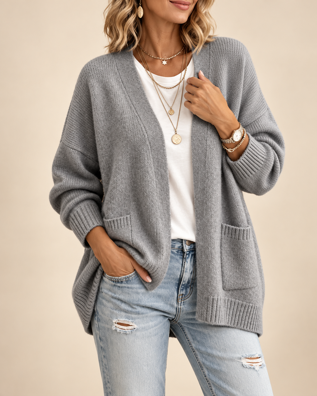 Juliet open-front cardigan in grey