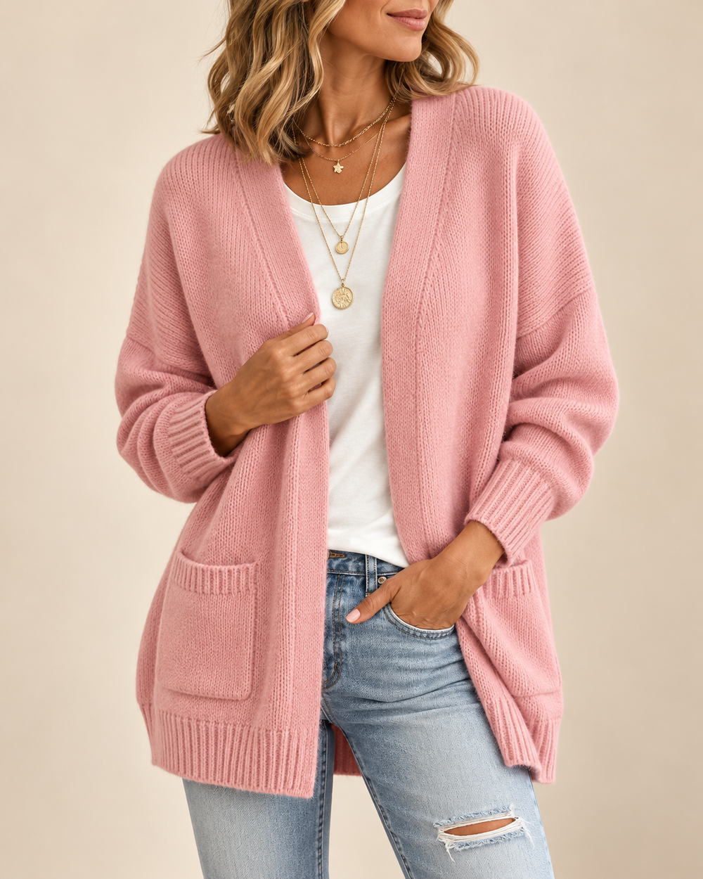 Juliet open-front cardigan in pink