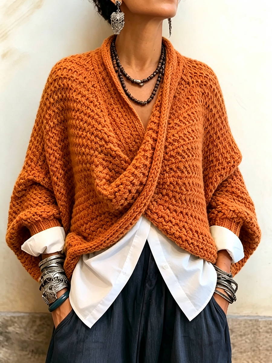 Crossover V-Neck Sweater