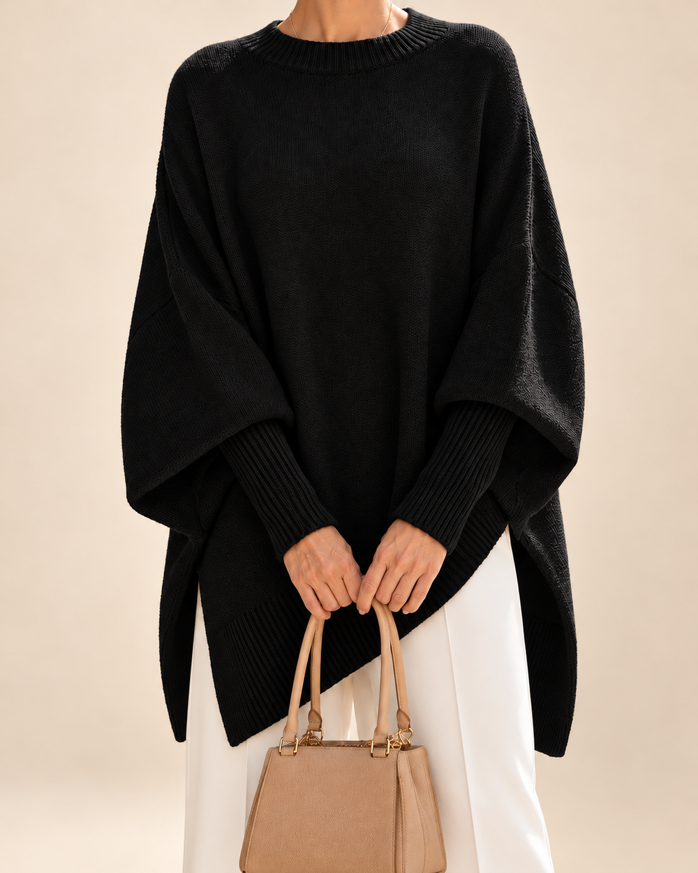 Effortless Elegance oversized poncho - Black