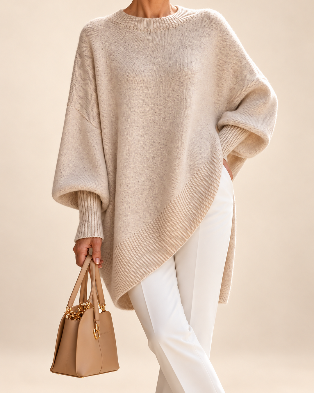 Effortless Elegance oversized poncho - Beige